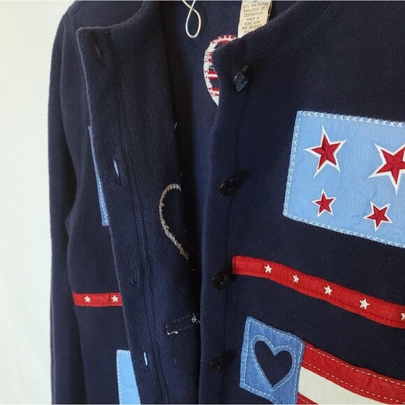 Vintage Fashion Bug American Flag Fleece Button Down Sweater Cardigan Size Small - Picture 4 of 7